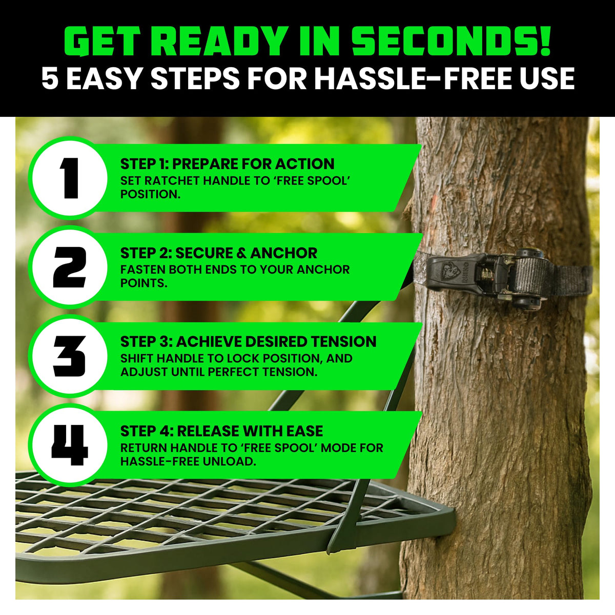 Rhino USA Ratchet Straps Tie Downs (4-Pack) - 1in x 15ft with S Hooks