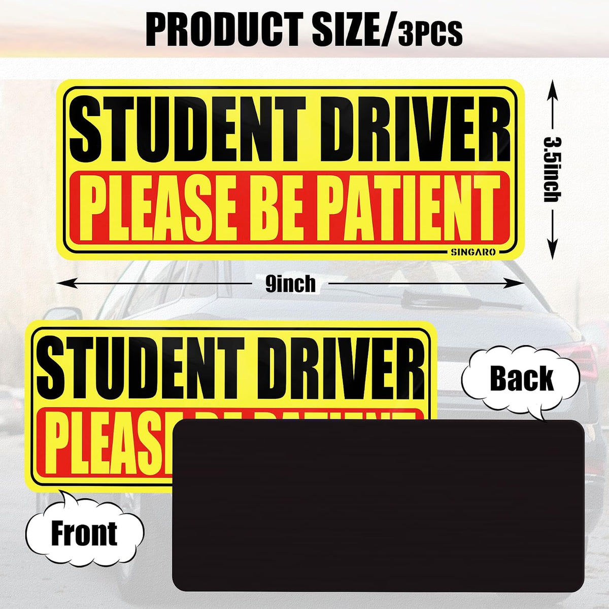 SINGARO Student Driver Magnet for Car - Please Be Patient, 3Pcs Magnetic Reflective Novice Sticker, New Driver Decal, Removable Exterior Car Accessories