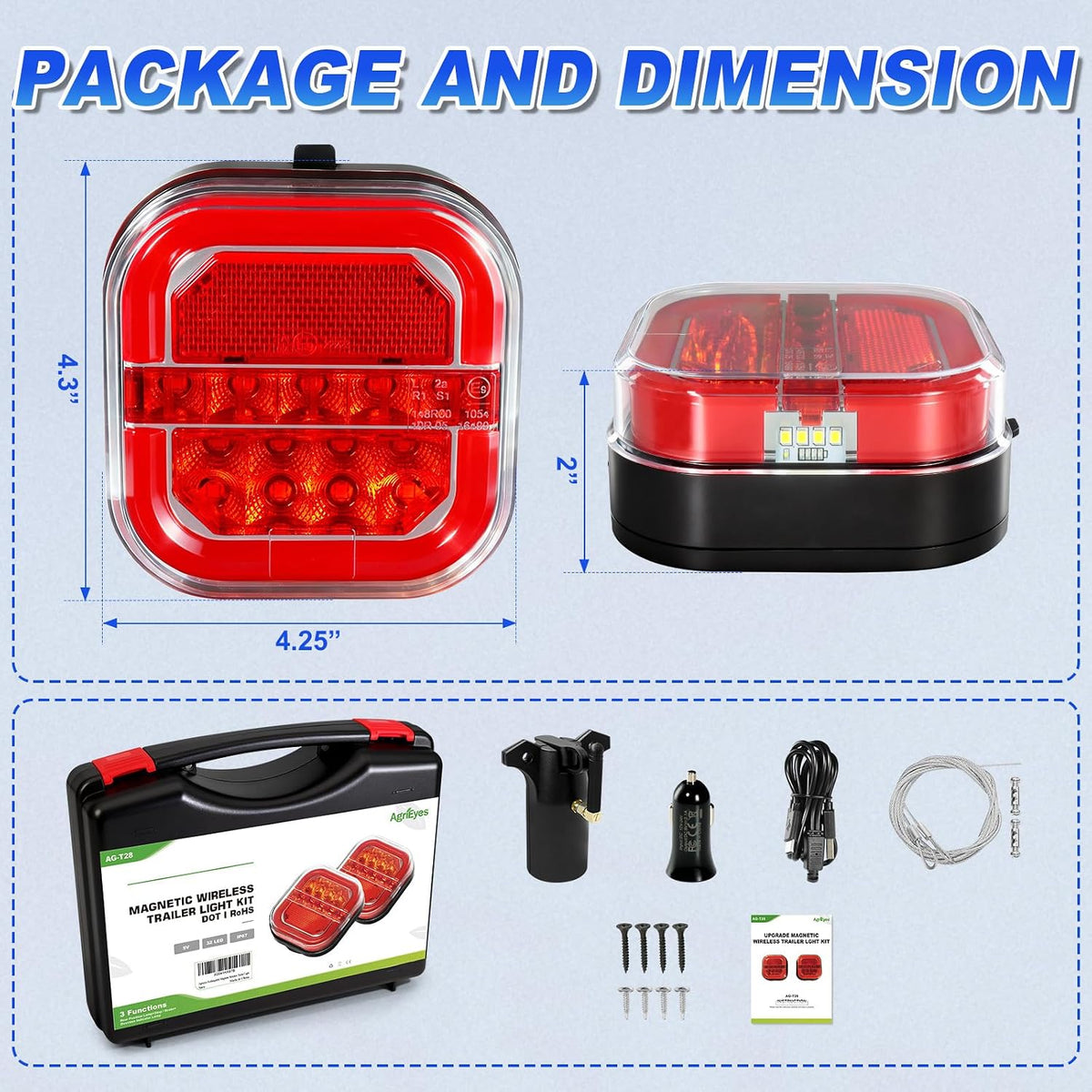 Agrieyes Wireless Trailer Lights, Magnetic Tow Tail Light Kit (T28)
