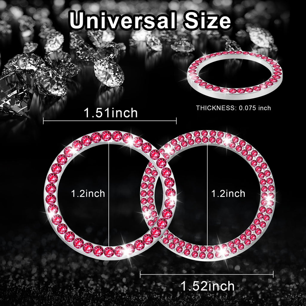 LivTee 2 PCS Crystal Double Rhinestone Car Engine Start Stop Decoration Ring, Bling Car Interior Accessories for Women, Push to Start Button Cover Sticker, Automotive Decals, White