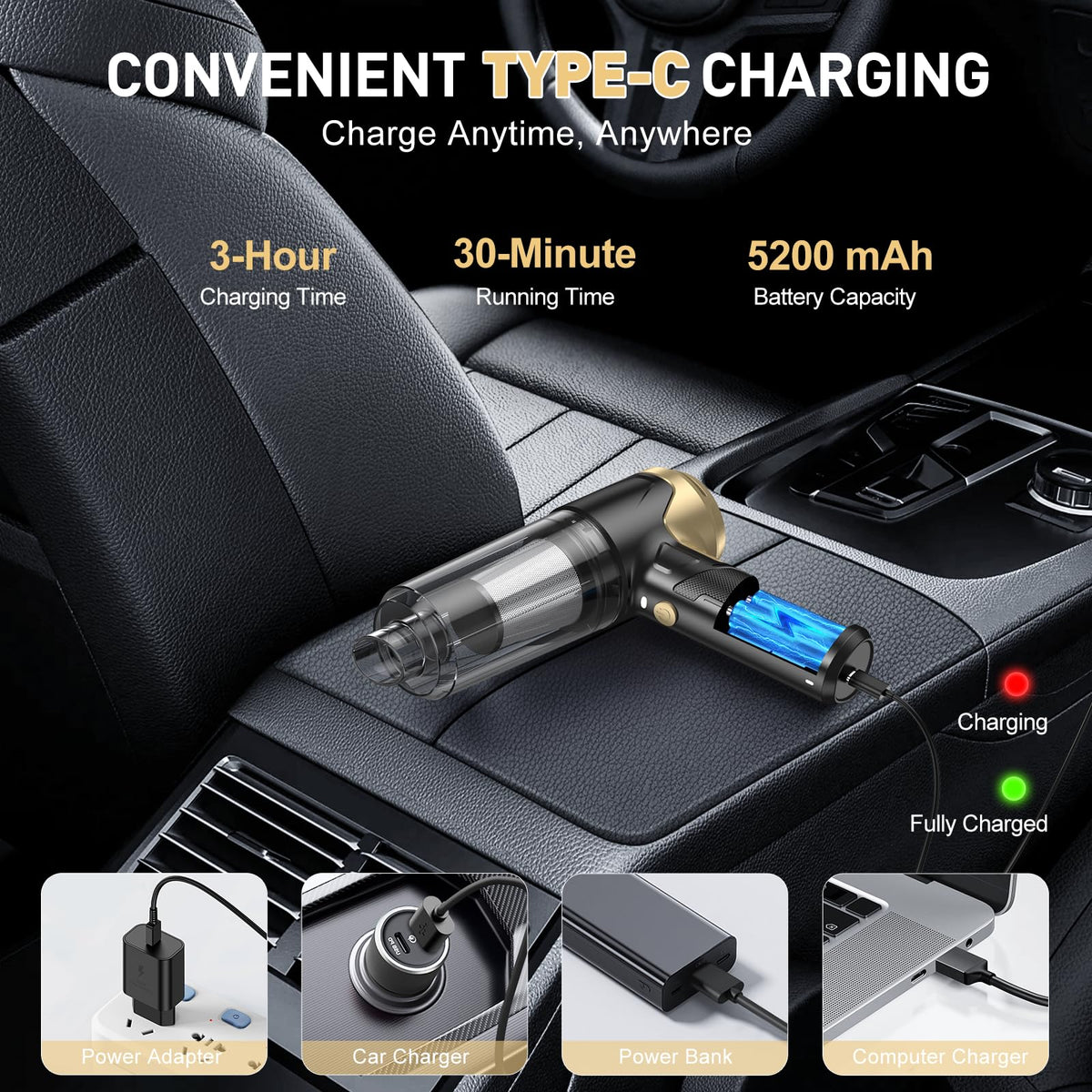 KMM Handheld Car Vacuum Cleaner, Hand Held Vacuum Cleaner and Air Duster
