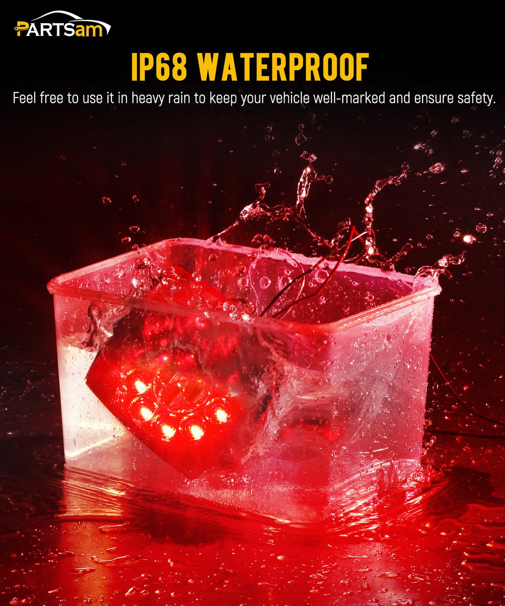 Partsam 12V Submersible Square Led Trailer Light,Red White LED Stop Turn Tail License Brake Running Light Lamp for Trailers Under 80" Boat Trailer Truck Marine Camper RV Snowmobile,IP68,DOT Compliant