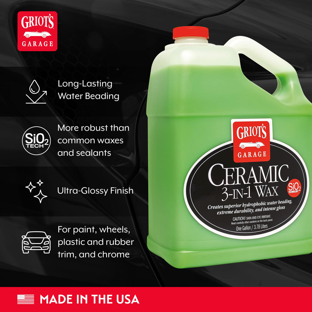 Griot’s Garage Ceramic 3-in-1 Wax, SiO2 Spray for Cars, Trucks, and RV’s, Provides Protection and Water Beading on Paint, Wheels, Plastic, Rubber Trim, Chrome, and More, 10978, 22 oz
