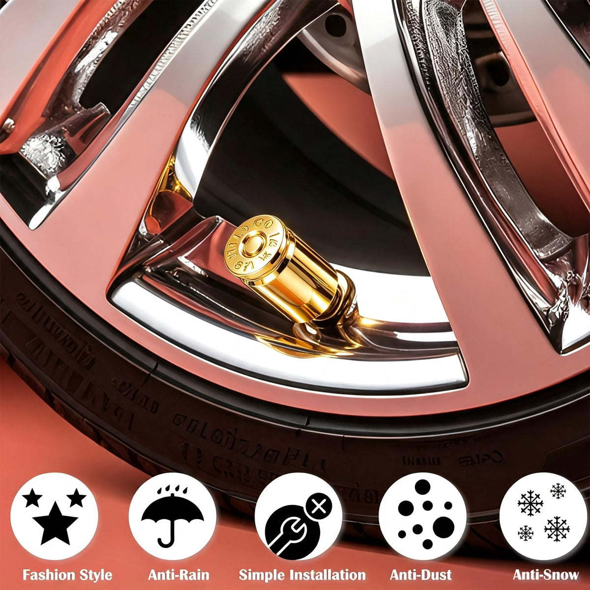 4PCS Bullet Shell Tire Valve Stem Caps, Aluminum Alloy Car Air Stem Cap, Universal Dustproof Tire Valve Stem Covers for Cars, SUV, Trucks, Bikes, Motorcycles, Bicycles (Black)