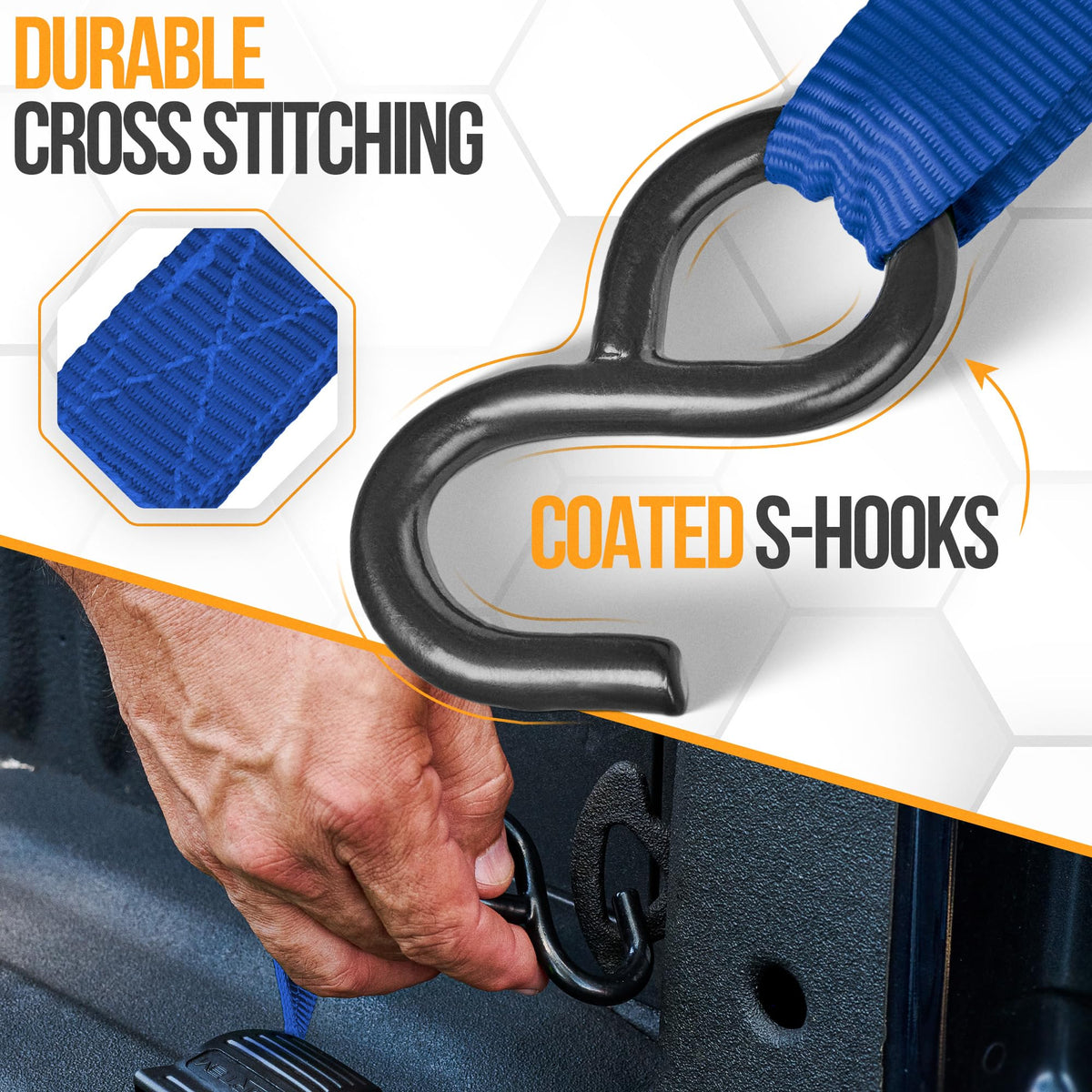 FORTEM Ratchet Straps - Tie Down Strap Set, 4 Pack, 1650lb Break Strength