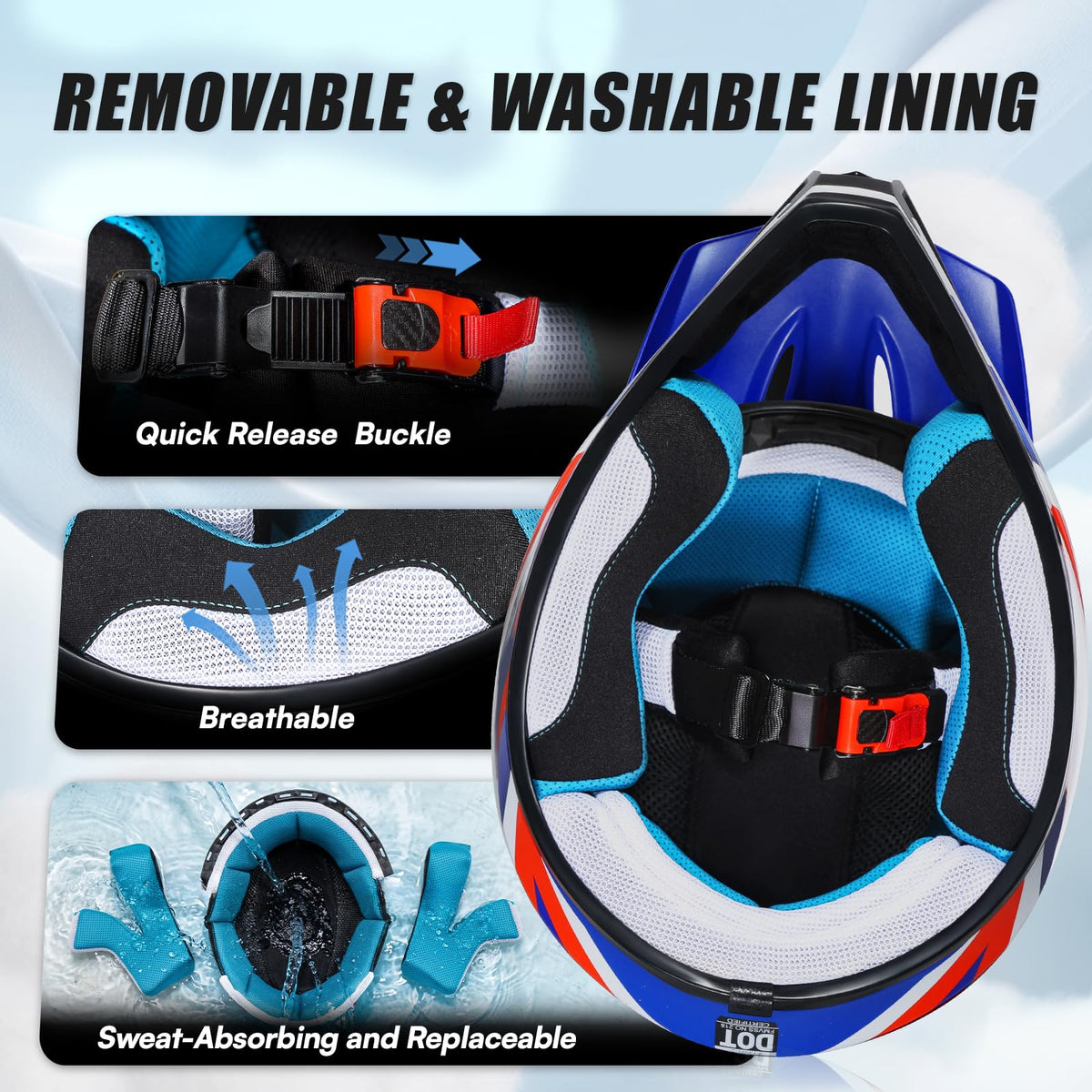Youth Kids Dirt Bike Helmet DOT Approved, Full Face Motocross Set