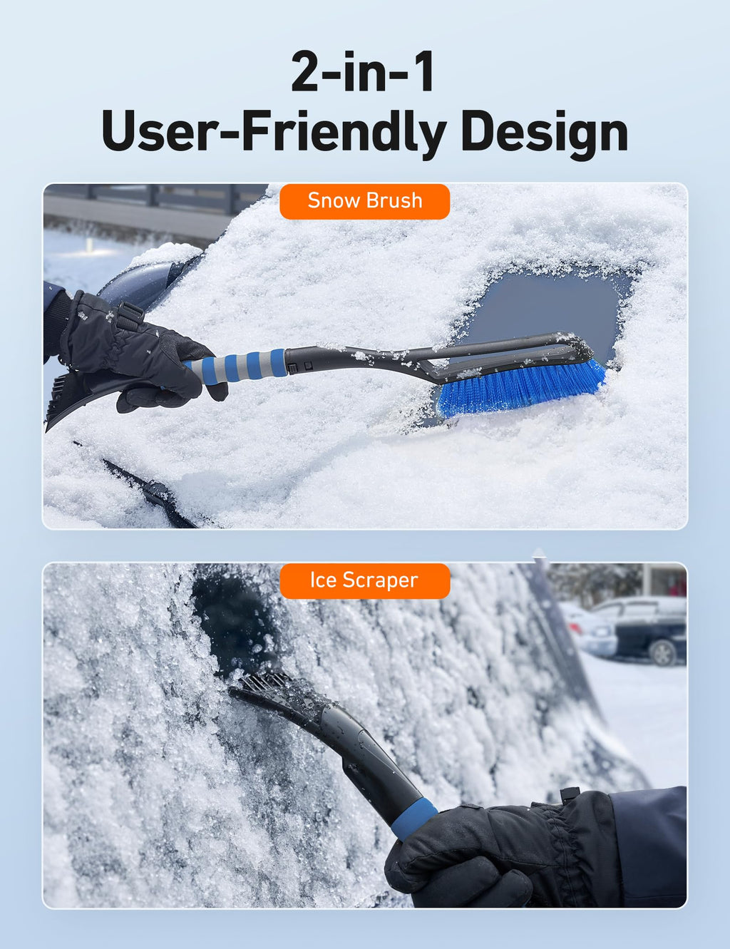 AstroAI 27" 2-in-1 Detachable Snow Brush & Ice Scrapers for Car Windshield