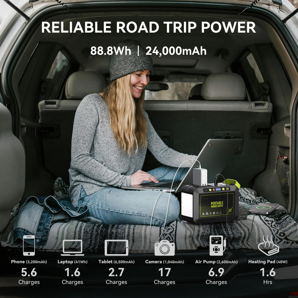 MARBERO Portable Power Station 88Wh, 120W Surge, Solar Generator 24,000mAh