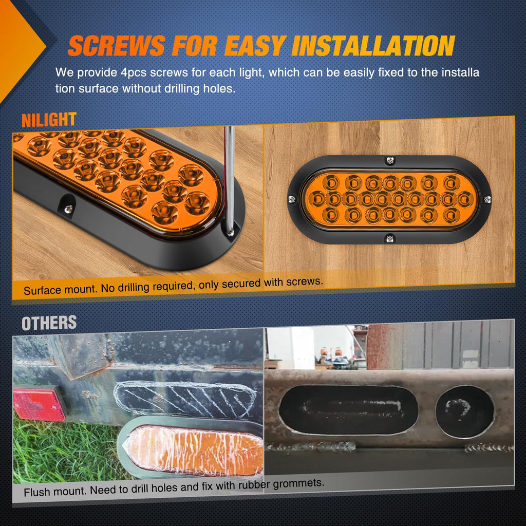 Nilight 6" Oval LED Trailer Tail Lights,Red, 2 Pack, Grommets Mount