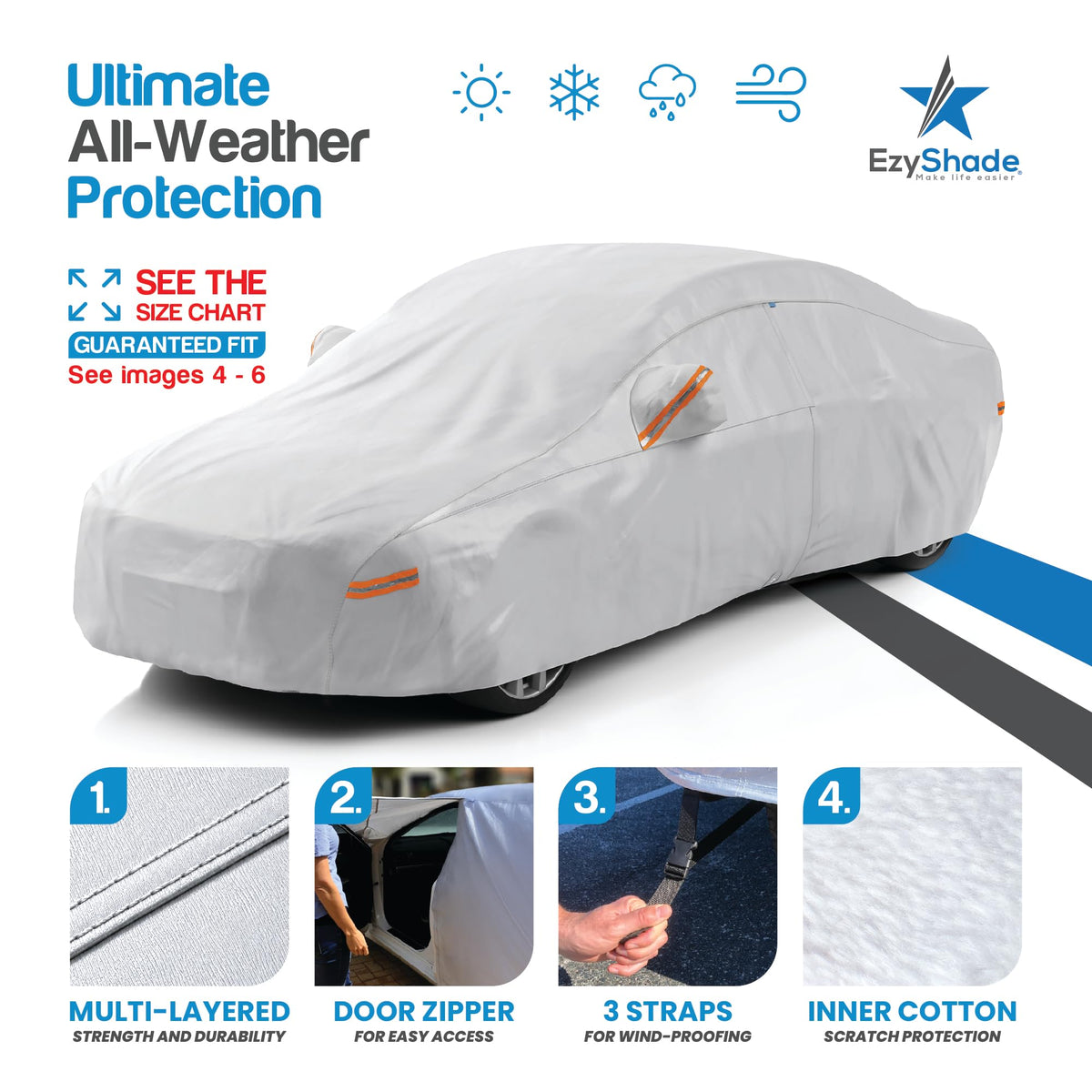 EzyShade Car Cover Waterproof All Weather. See Vehicle Size-Chart. Size A4