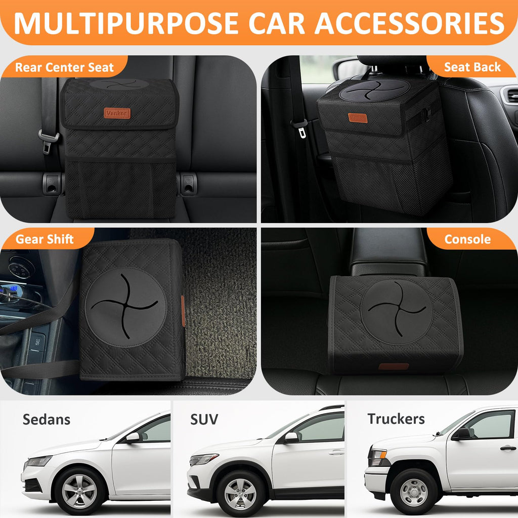 Vankor Car Trash Can with Lid Leak Proof Car Accessories for Women