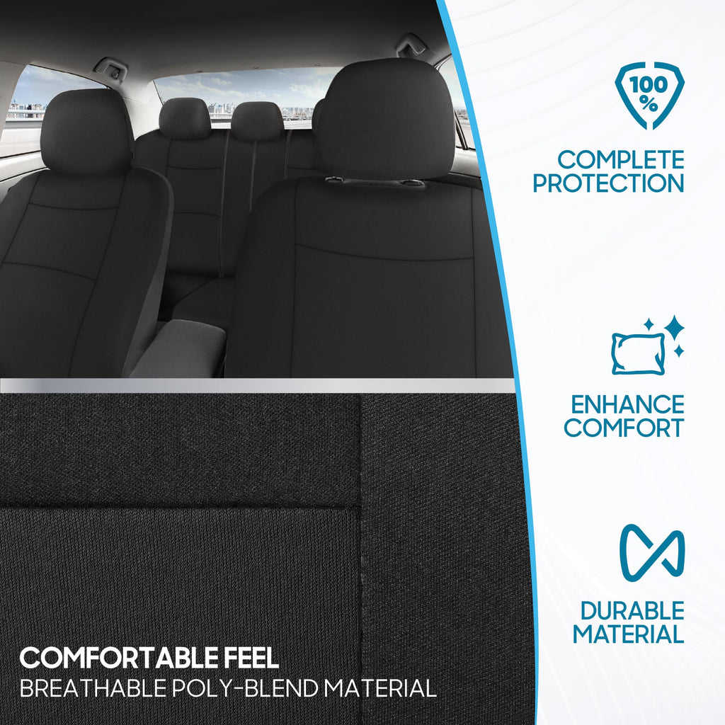 BDK PolyPro Car Seat Covers Full Set in Charcoal on Black – Front and Rear Split Bench for Cars, Easy to Install Cover Set, Accessories Auto Trucks Van SUV