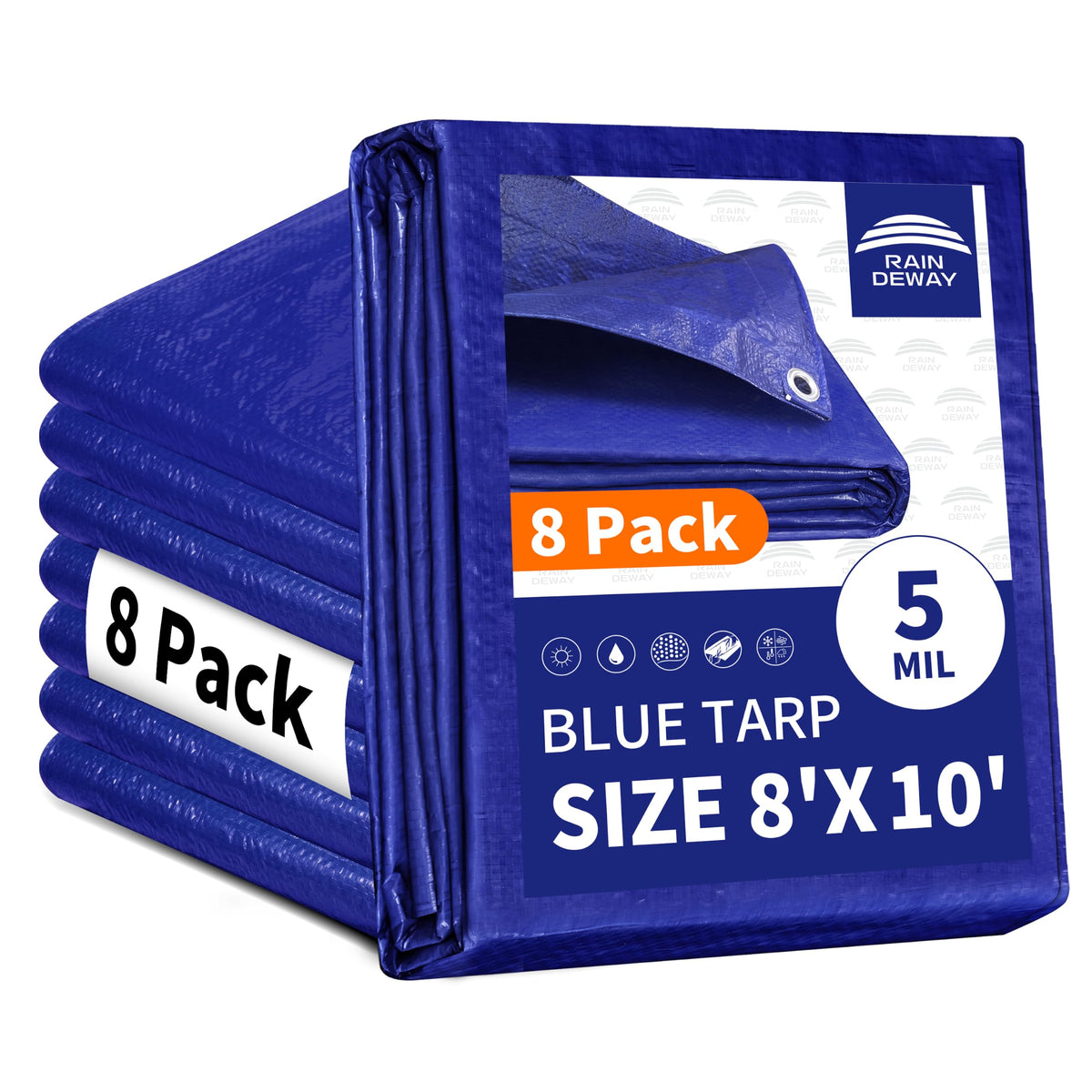RAINDEWAY Tarps 8x10Ft 5.5 Mil Multipurpose Waterproof Poly Tarp Cover