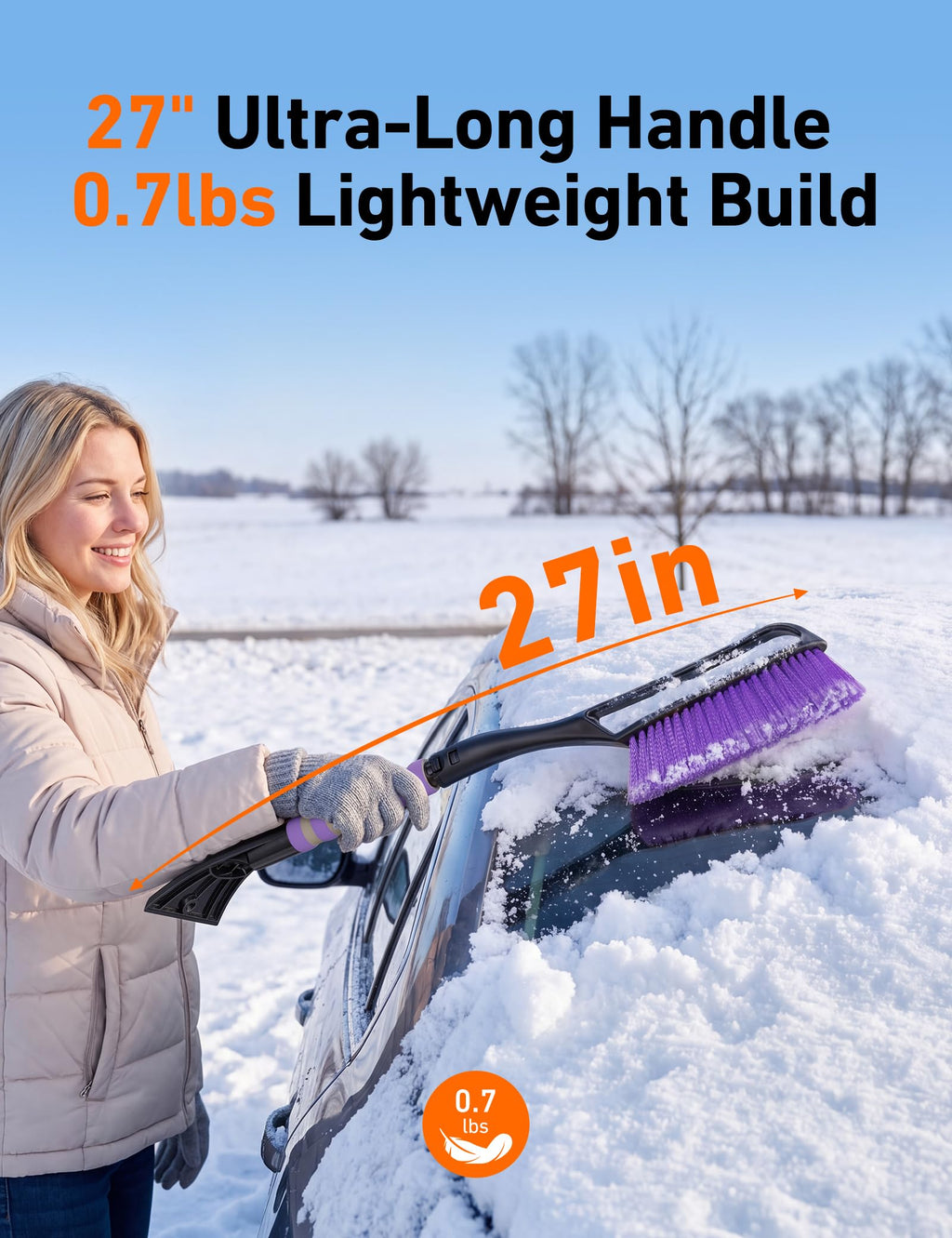 AstroAI 27" 2-in-1 Detachable Snow Brush & Ice Scrapers for Car Windshield