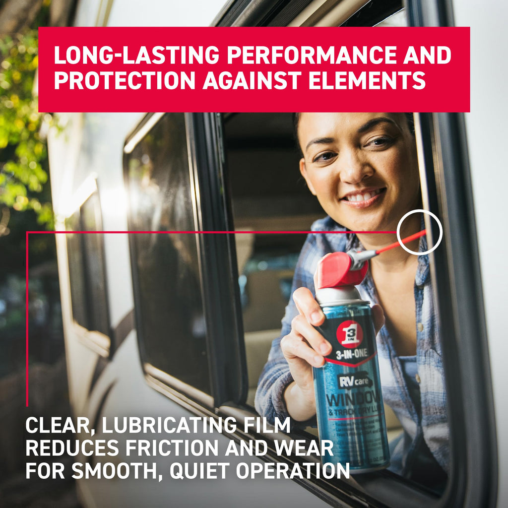 3-IN-ONE RVcare Window & Track Dry Lube with SMART STRAW SPRAYS 2 WAYS, 10 OZ