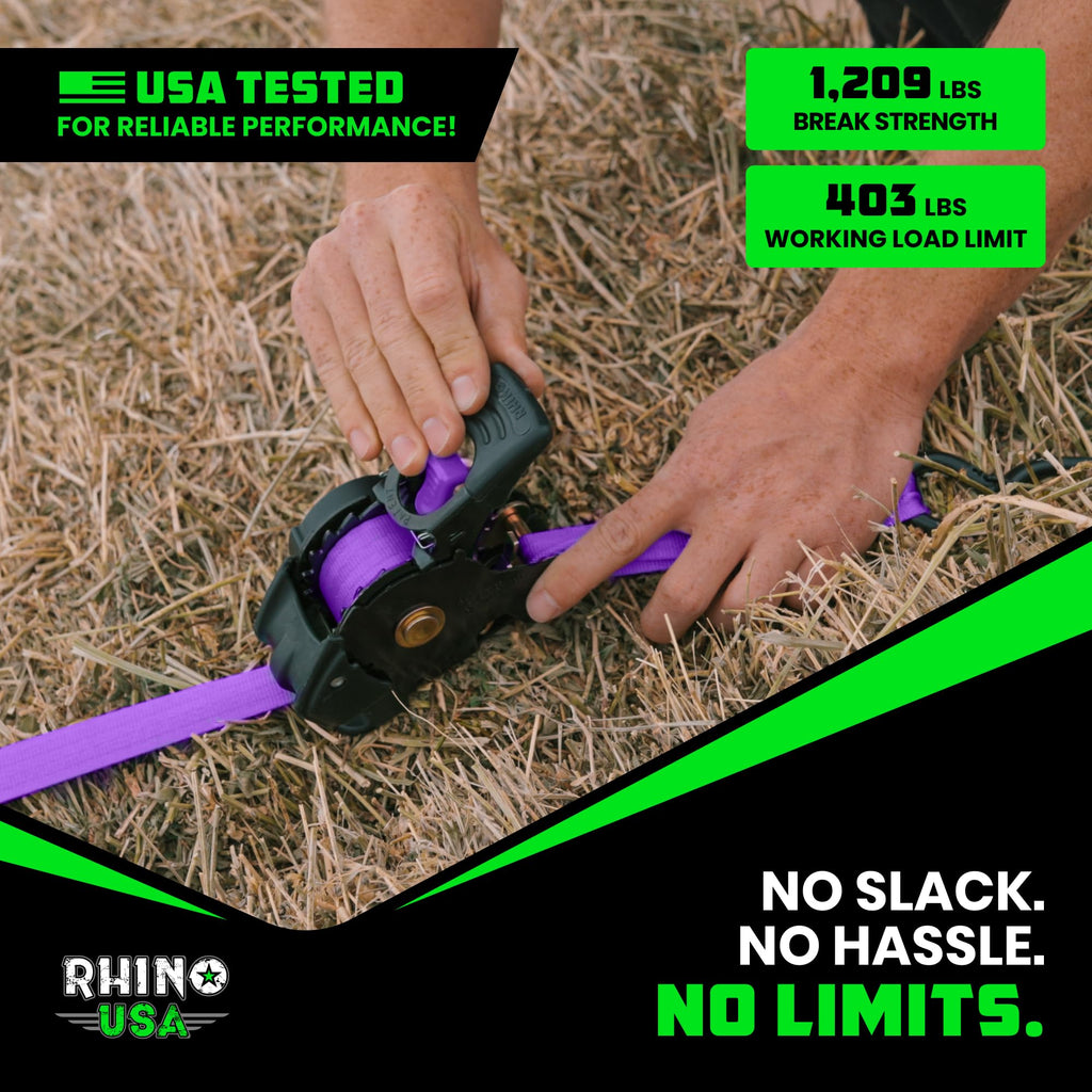 Rhino USA Retractable Ratchet Straps (4-Pack) - 1in x 10ft, Black