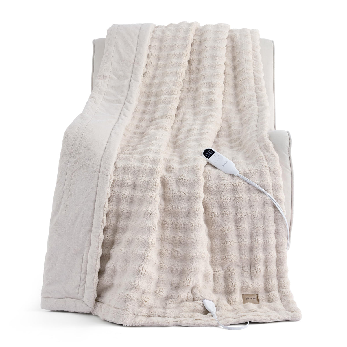 Bedsure GentleSoft Heated Blanket Throw - Soft Ribbed Flannel Electric Blanket, Gifts for Grandma (50x60 inches, Grey)
