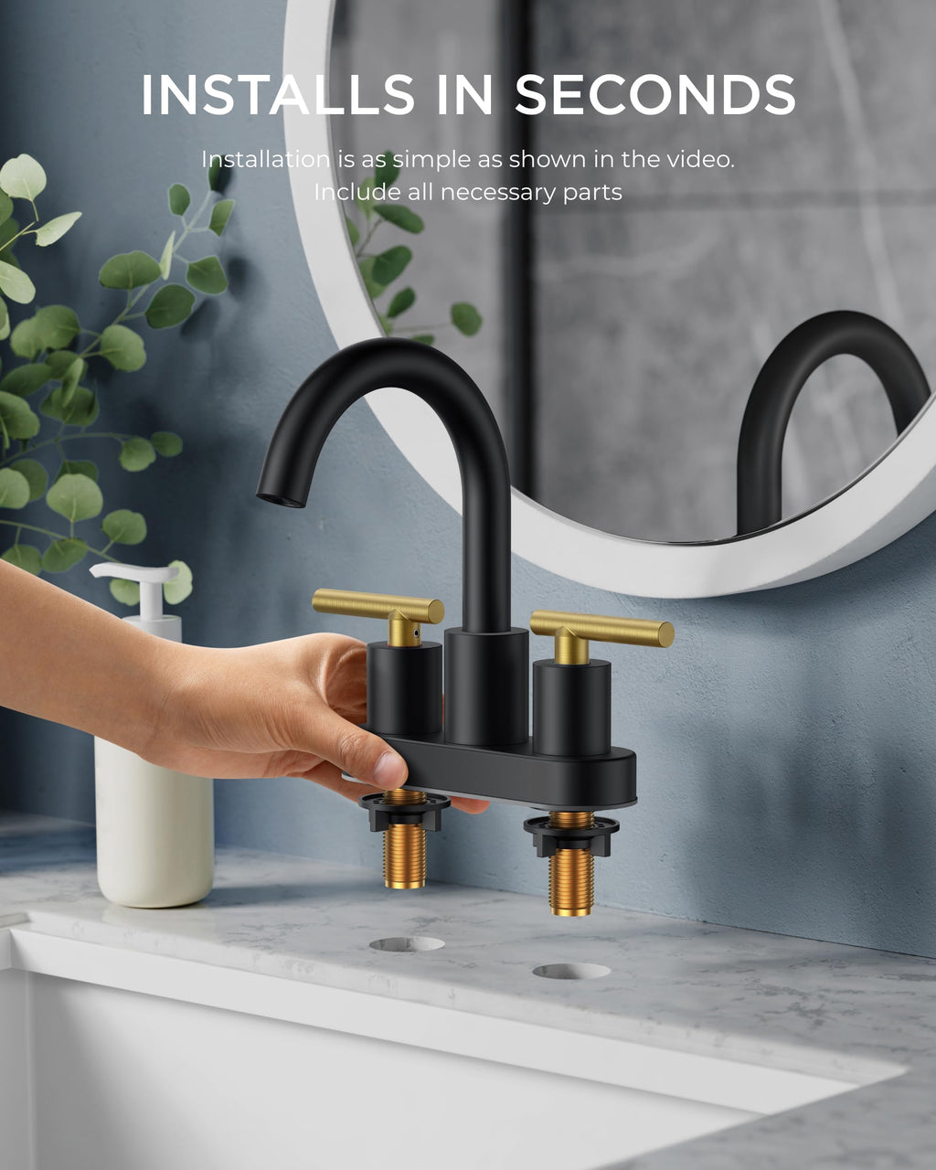 FORIOUS Widespread Black Bathroom Faucet 3 Hole, Matte Black Vanity Faucet