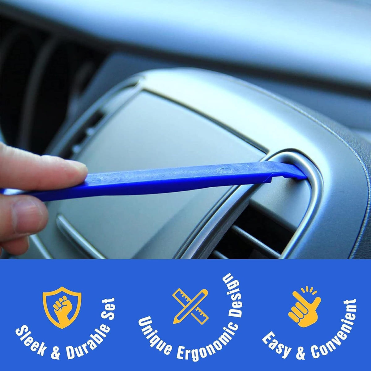 Tresalto Auto Trim Removal Tool Kit - 5 Piece set for Dash, Door Panel, Clip Remover - Scratch-Resist Nylon Pry Tools for Interior Car Trims Work - Panel Prying Tools Included - Blue