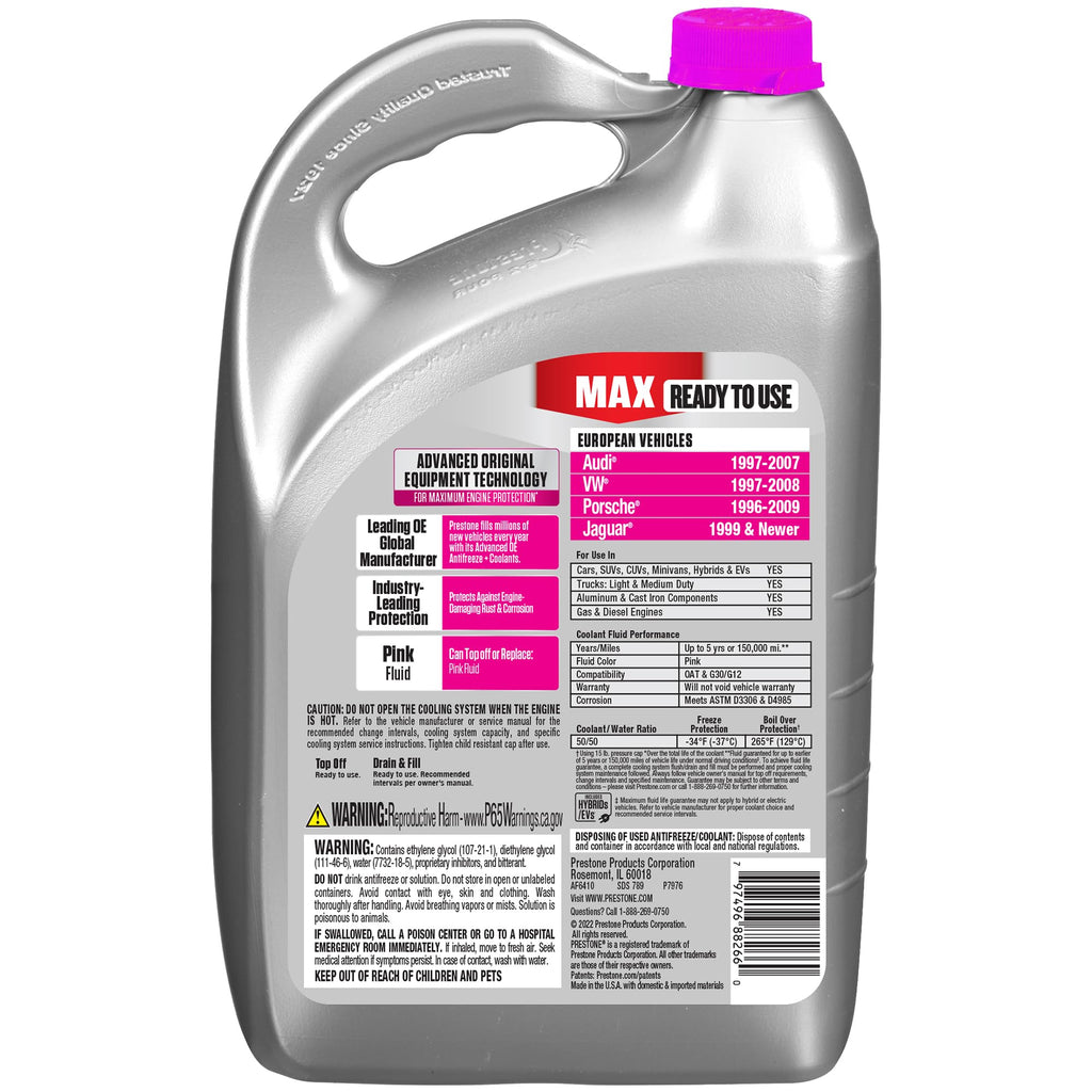 Prestone MAX Euro Violet 50/50 Antifreeze Automotive Coolant, Pack of One