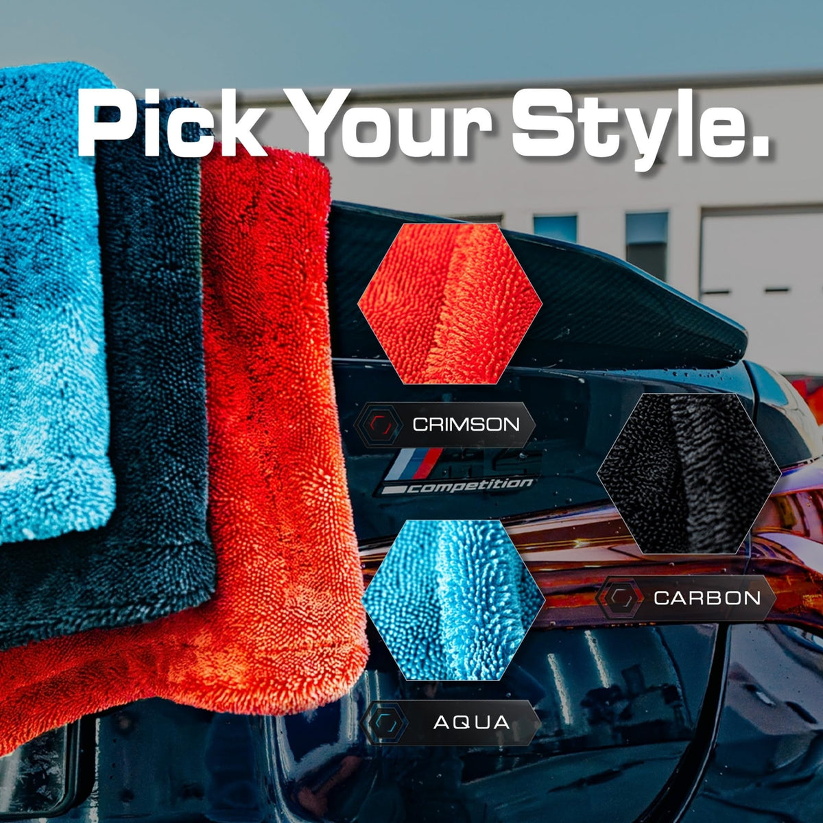 Blackline Microfiber Car Drying Towel 24"x36", 1300GSM Twisted Loop