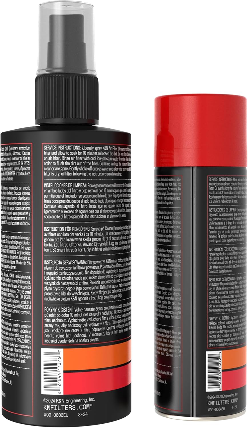 K&N Air Filter Cleaning Kit: Squeeze Bottle Filter Cleaner and Red Oil Kit; Restores Engine Air Filter Performance; Service Kit-99-5050