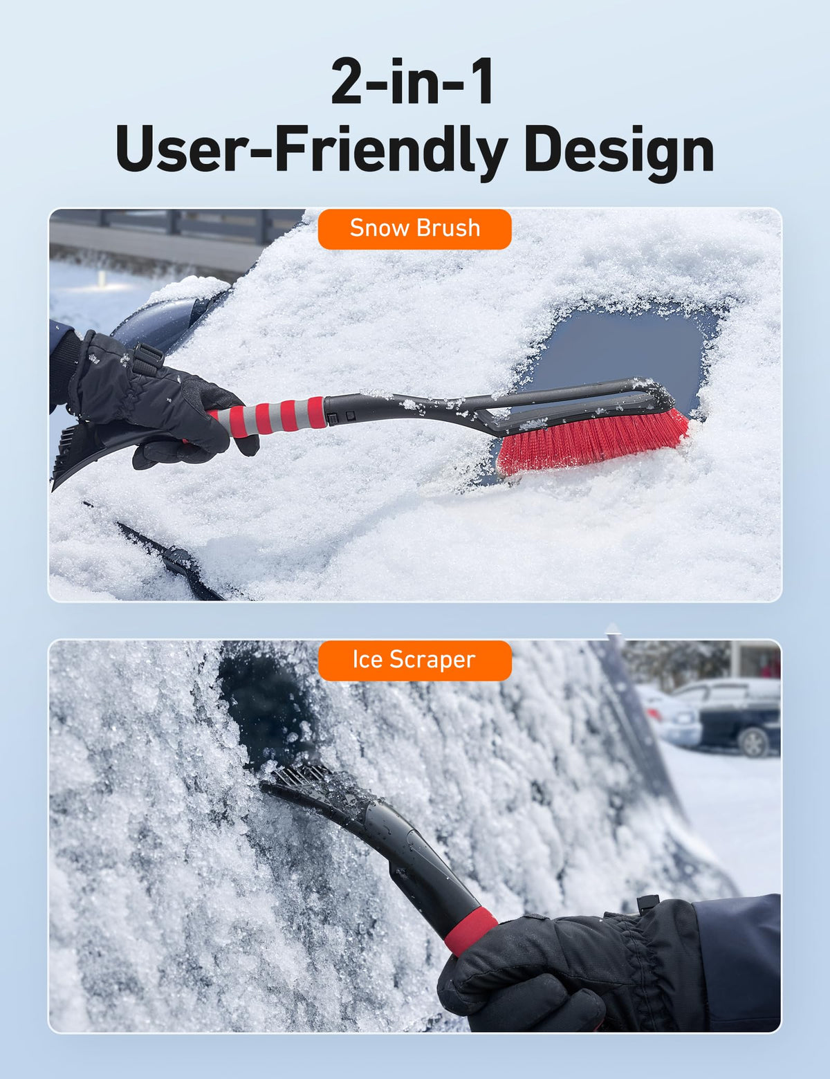 AstroAI 27" 2-in-1 Detachable Snow Brush & Ice Scrapers for Car Windshield