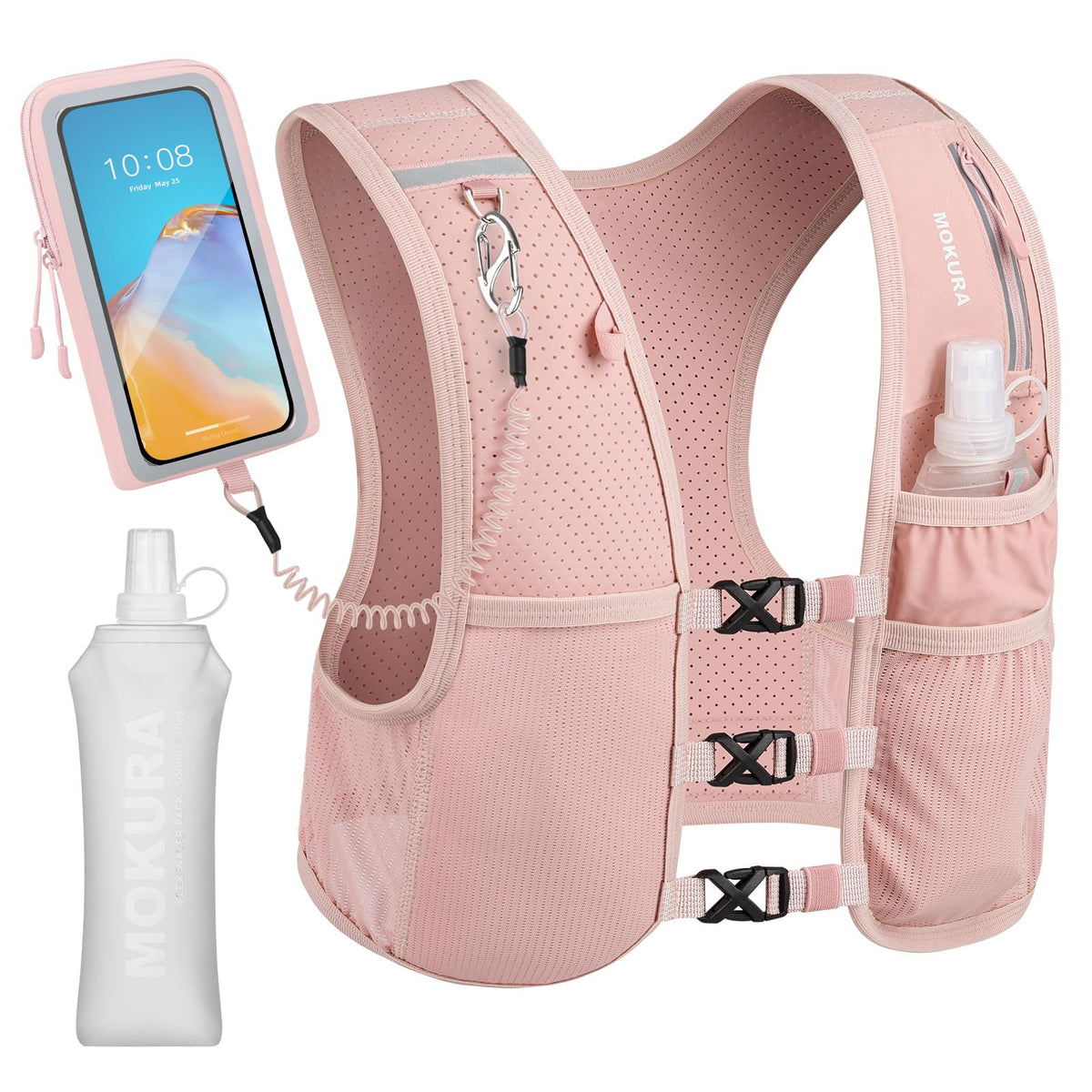 MOKURA Running Vest for Women Men with 500ML Soft Flask & Phone Holder