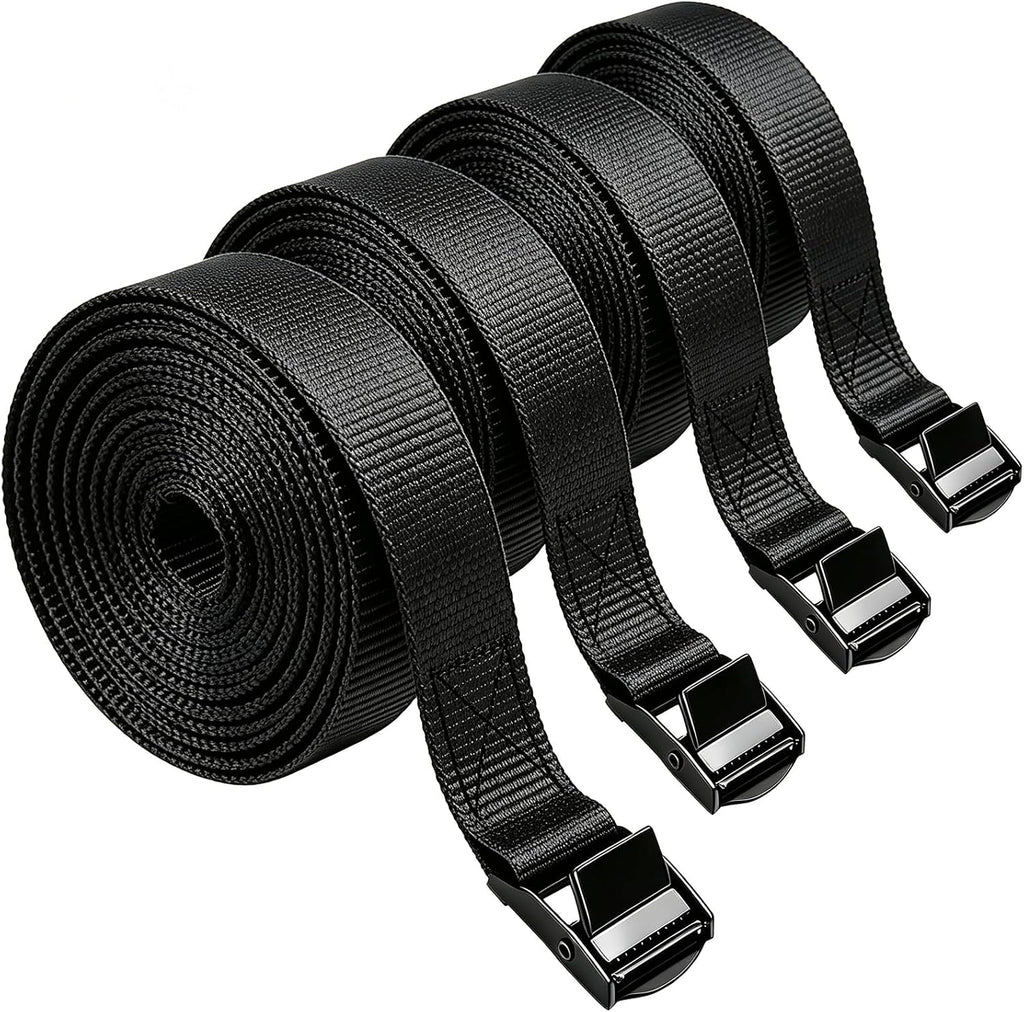 Lashing Straps with Buckles, 4Pack, 1 Inch × 5 Feet, Cargo Tie-Down Strap (Black, 5Ft)