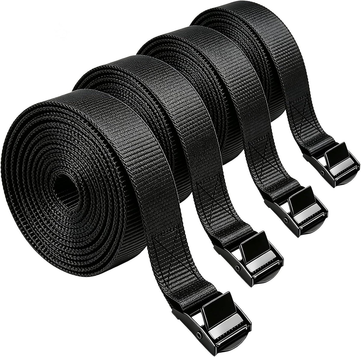 Lashing Straps with Buckles, 4Pack, 1 Inch × 5 Feet, Cargo Tie-Down Strap (Black, 5Ft)