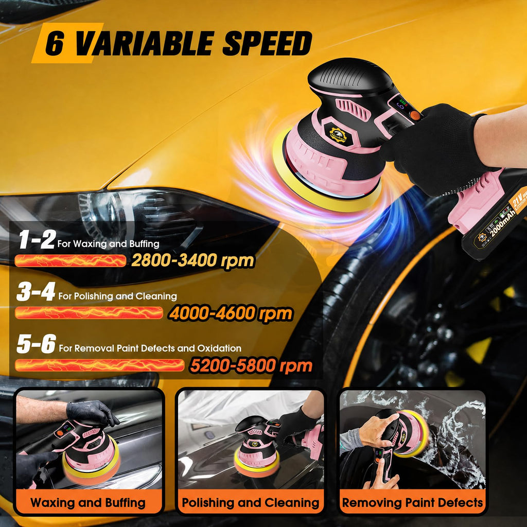 Cordless Car Buffer Polisher kit, DA Polisher with 2*21V Batteries