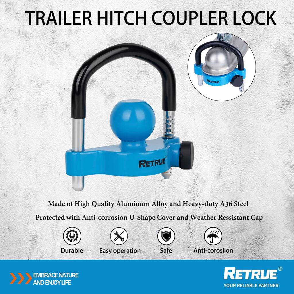 RETRUE Universal Trailer Coupler Lock, Adjustable Hitch Lock, Bright Yellow