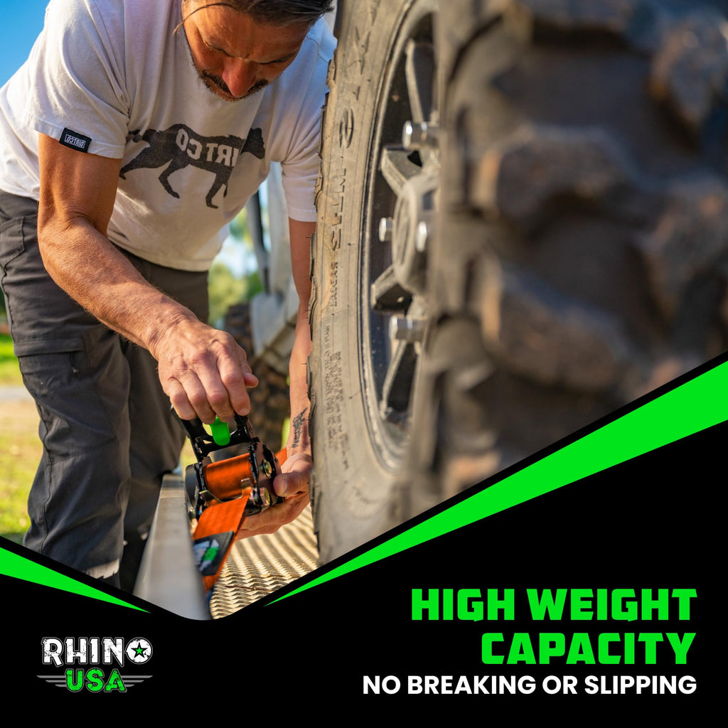 Rhino USA Retractable Ratchet Straps (2-Pack) - 2in x 10ft, 3,033lb, Black