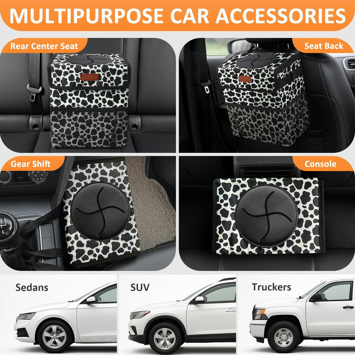 Vankor Car Trash Can with Lid Leak Proof Car Accessories for Women