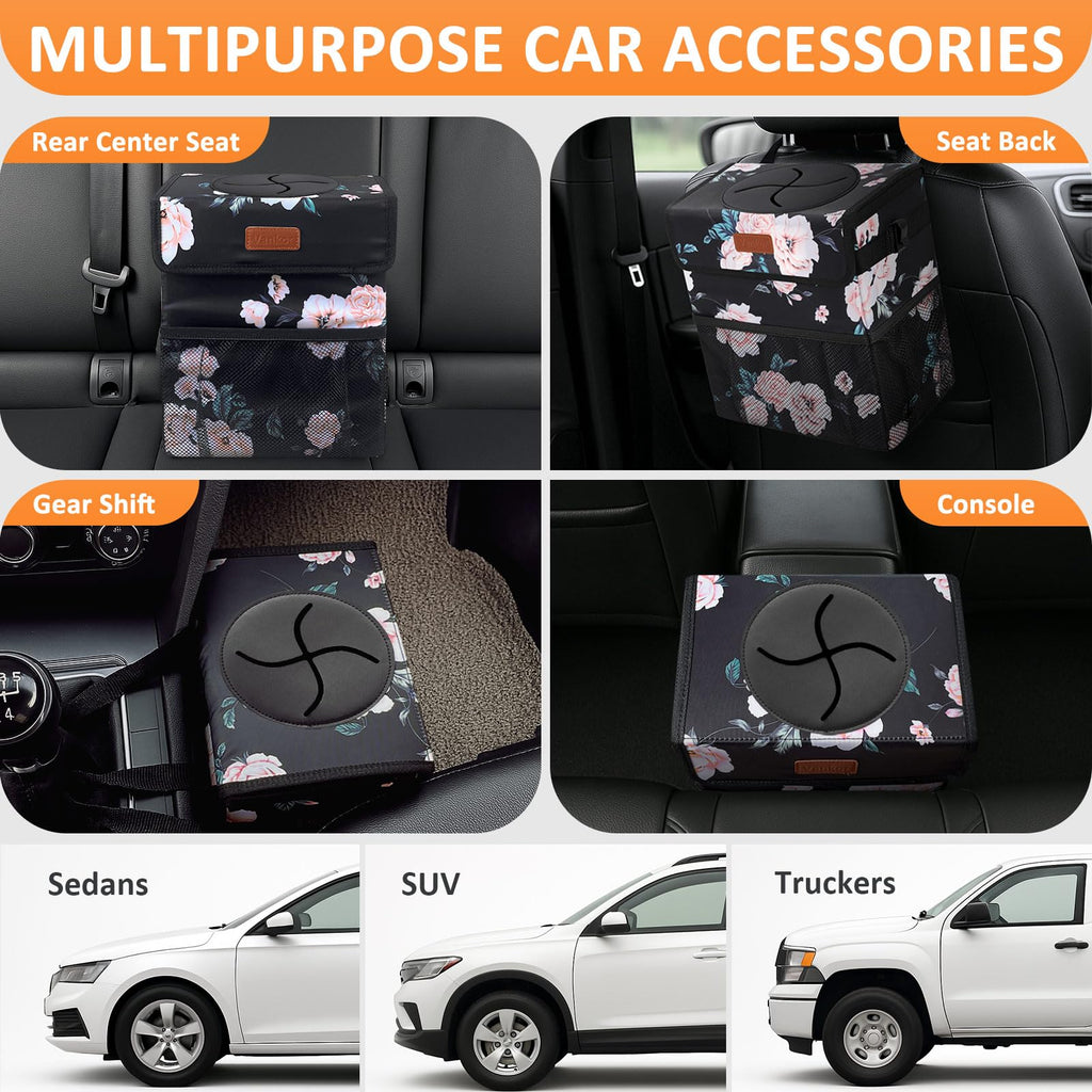 Vankor Car Trash Can with Lid Leak Proof Car Accessories for Women