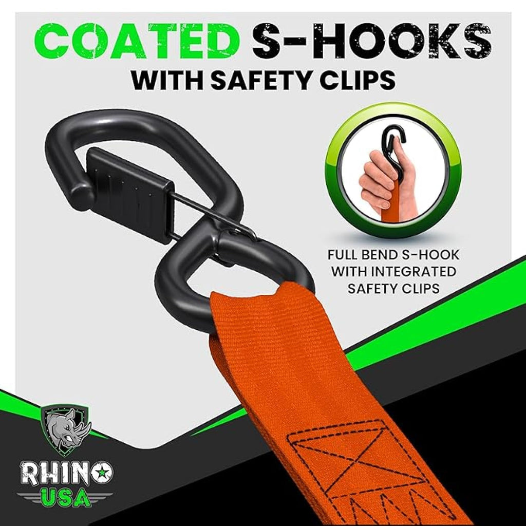 Rhino USA Retractable Ratchet Straps (4-Pack) - 1in x 10ft, Black