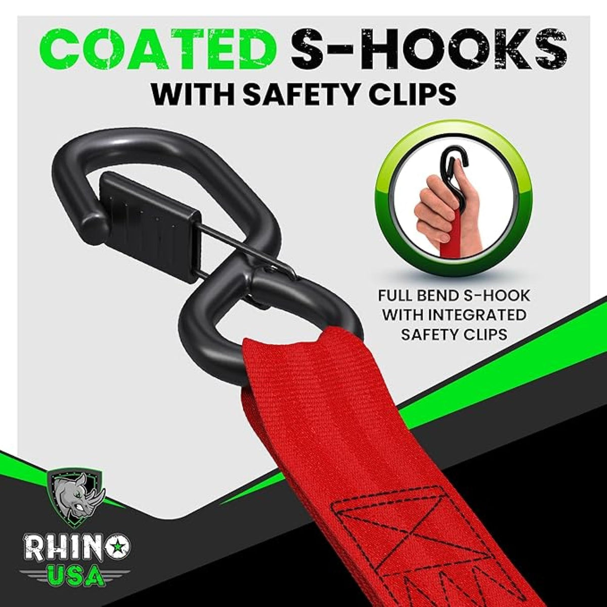 Rhino USA Retractable Ratchet Straps (4-Pack) - 1in x 10ft, Black