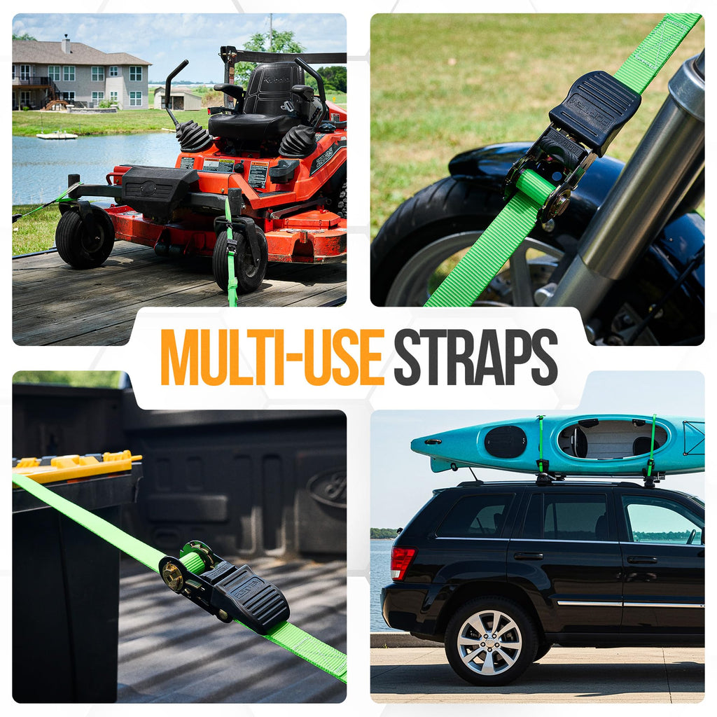 FORTEM Ratchet Straps - Tie Down Strap Set, 4 Pack, 1650lb Break Strength