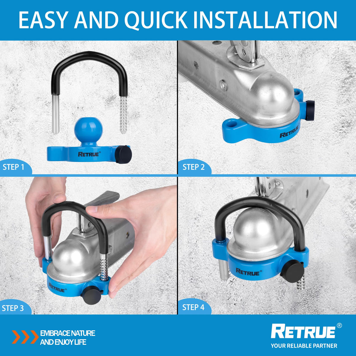 RETRUE Universal Trailer Coupler Lock, Adjustable Hitch Lock, Bright Yellow