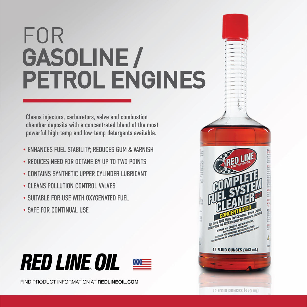 Red Line 60103 SI-1 Complete Fuel System Cleaner - 15 Ounce- Fuel Injector Cleaner and Carburetor Cleaner for Corrosion Prevention and Injector, Valve, and Combustion Chamber Deposit Removal