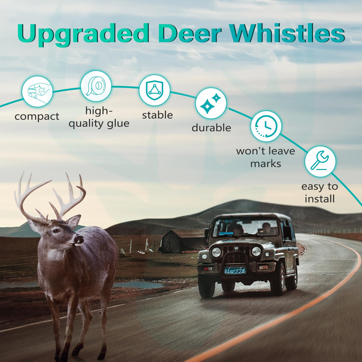 Elook Upgraded Deer Whistles for Car, Deer Horn for Car, Save Deer Whistle for Vehicles, Trunks, Motorcycle, Three-Horn, 4 Pack (Patented Product)