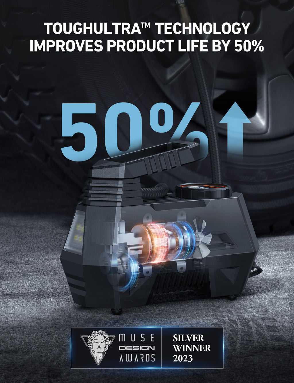 AstroAI H2 Pro Cordless Tire Inflator Portable Air Compressor 12VDC Battery