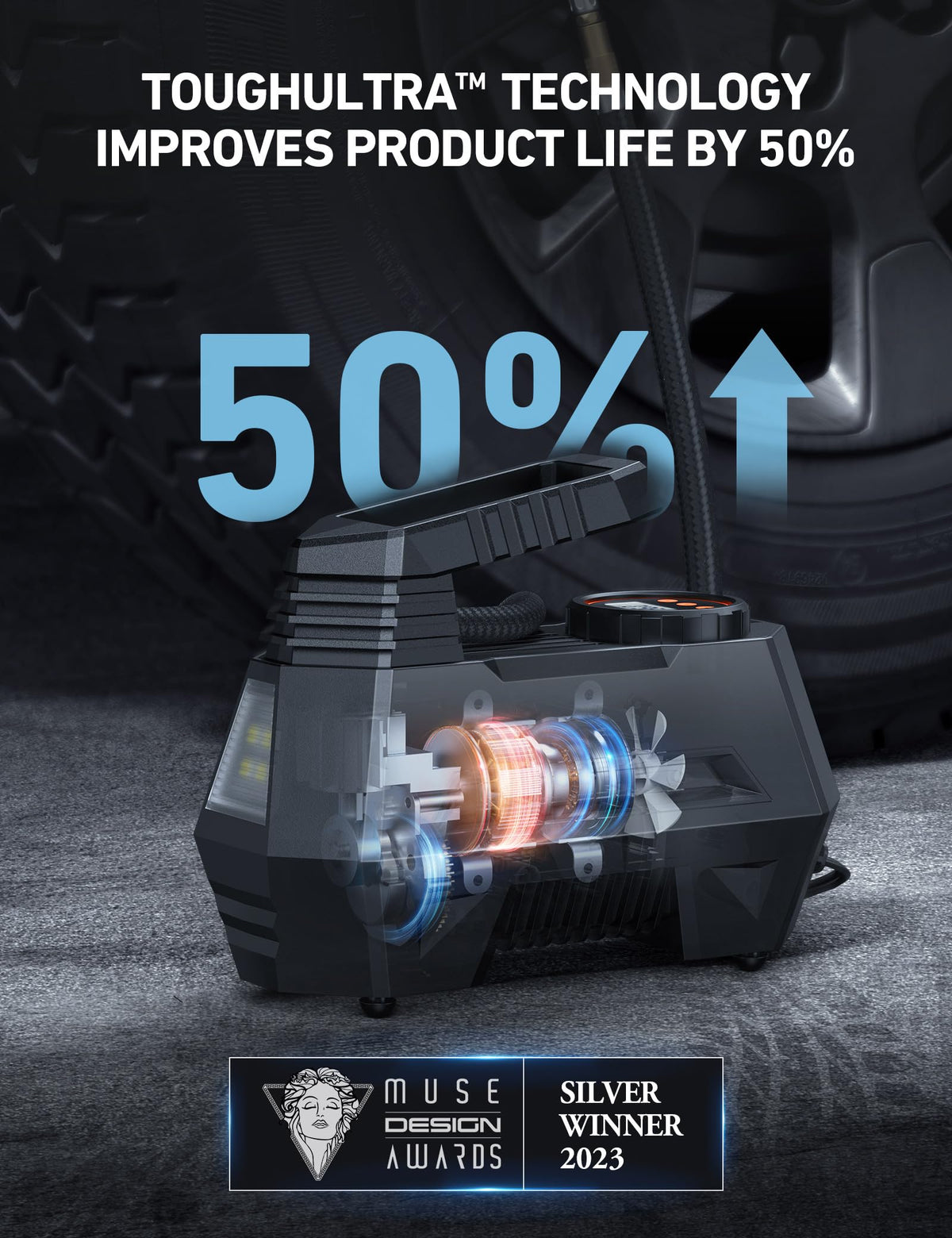 AstroAI H2 Pro Cordless Tire Inflator Portable Air Compressor 12VDC Battery