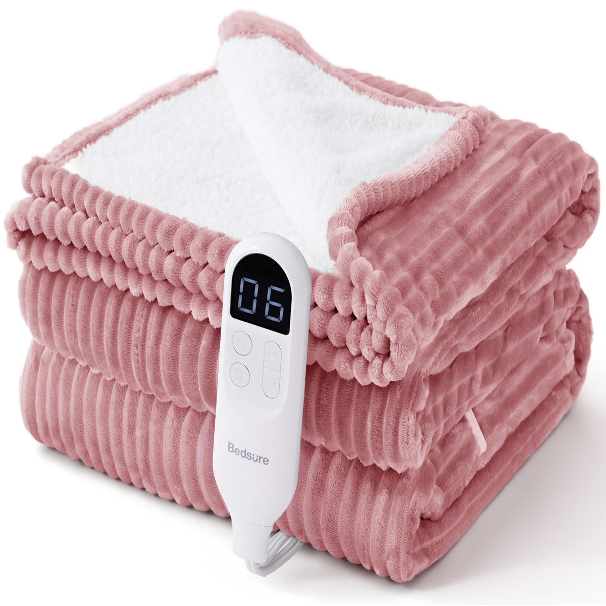 Bedsure GentleSoft Heated Blanket Throw - Soft Ribbed Flannel Electric Blanket, Gifts for Grandma (50x60 inches, Grey)
