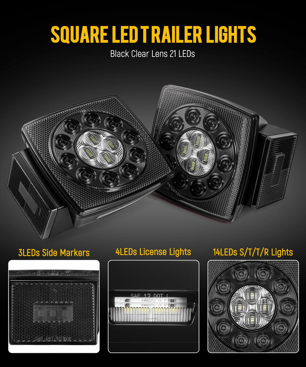 Partsam 12V Submersible Square Led Trailer Light,Red White LED Stop Turn Tail License Brake Running Light Lamp for Trailers Under 80" Boat Trailer Truck Marine Camper RV Snowmobile,IP68,DOT Compliant