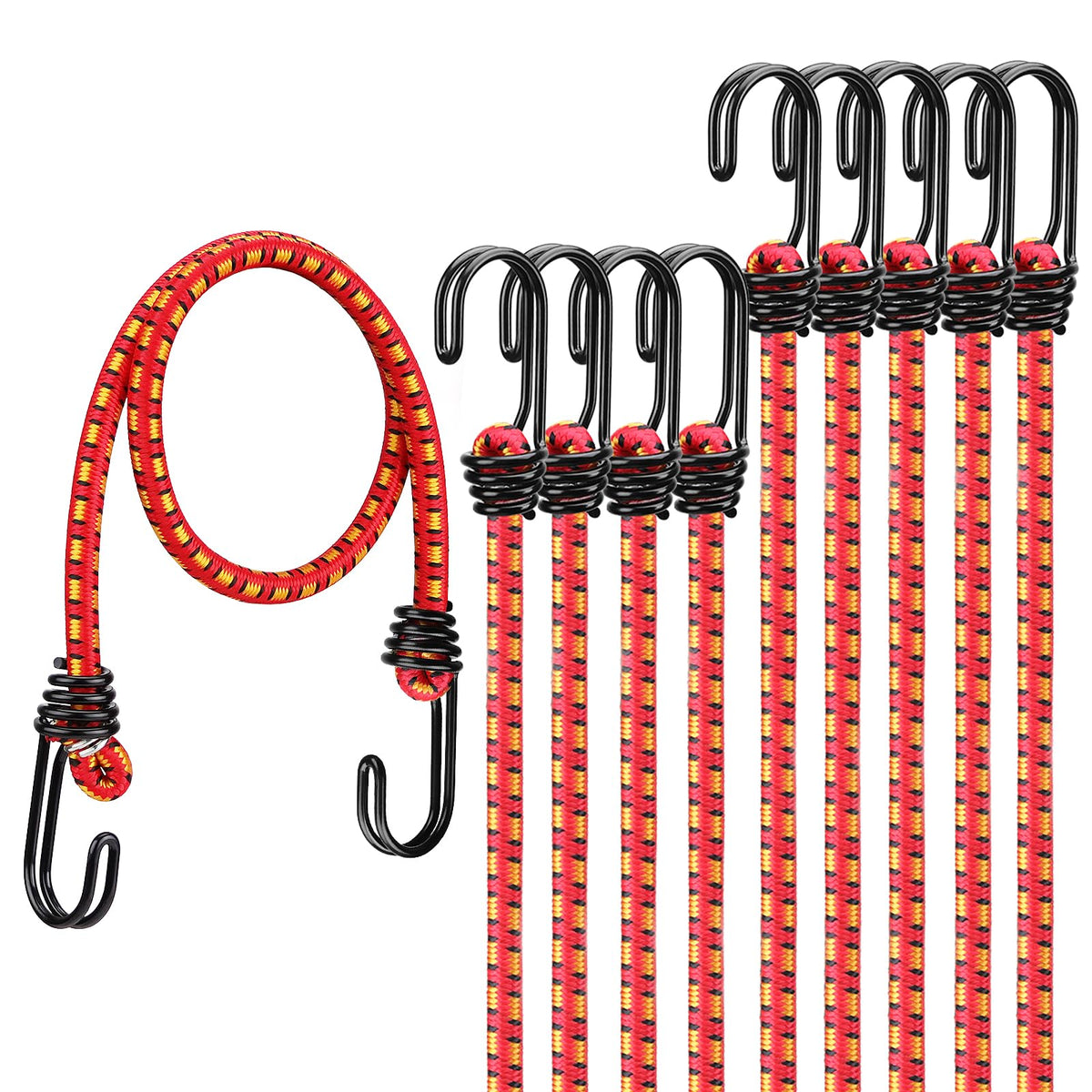 Bungee Cords Heavy Duty Outdoor: 20 Pcs Premium Rubber Bungee Cords with Hooks in a Storage Jar Includes 10", 18", 24", 30", 36", 48" Bungee Cord for Camping, Tent, Fastening Items