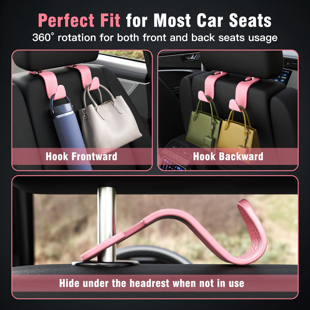 4-Pack Car Headrest Hooks Holds 55lbs Seat Storage Organizer for Bags