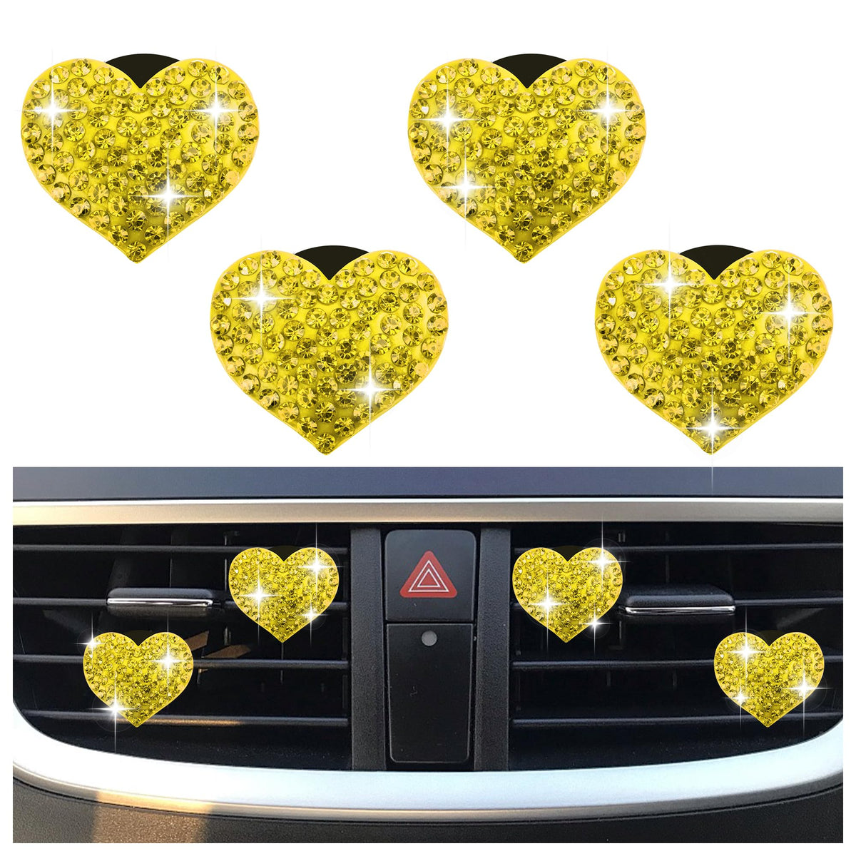 4PCS Heart-Shaped Car Vent Clips with Rhinestone,Bling Air Vent Clips Car Decorations,Premium Shiny Car Clips for Vents CCar Accessories Interior for Cars,Trucks,SUVs (Pink)