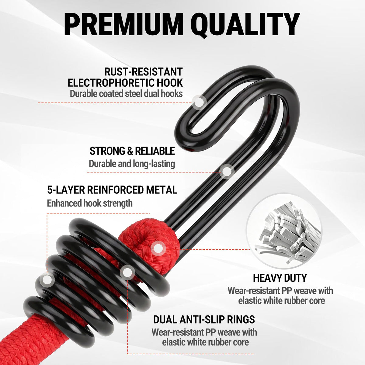 WORKPRO Bungee Cords with Hooks, Heavy Duty Outdoor Bungee Strap, 22-Piece