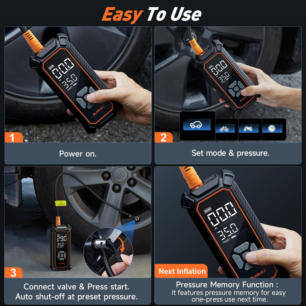 OlarHike Tire Inflator Portable Air Compressor,Dual Power-3*2000mAh &12V DC